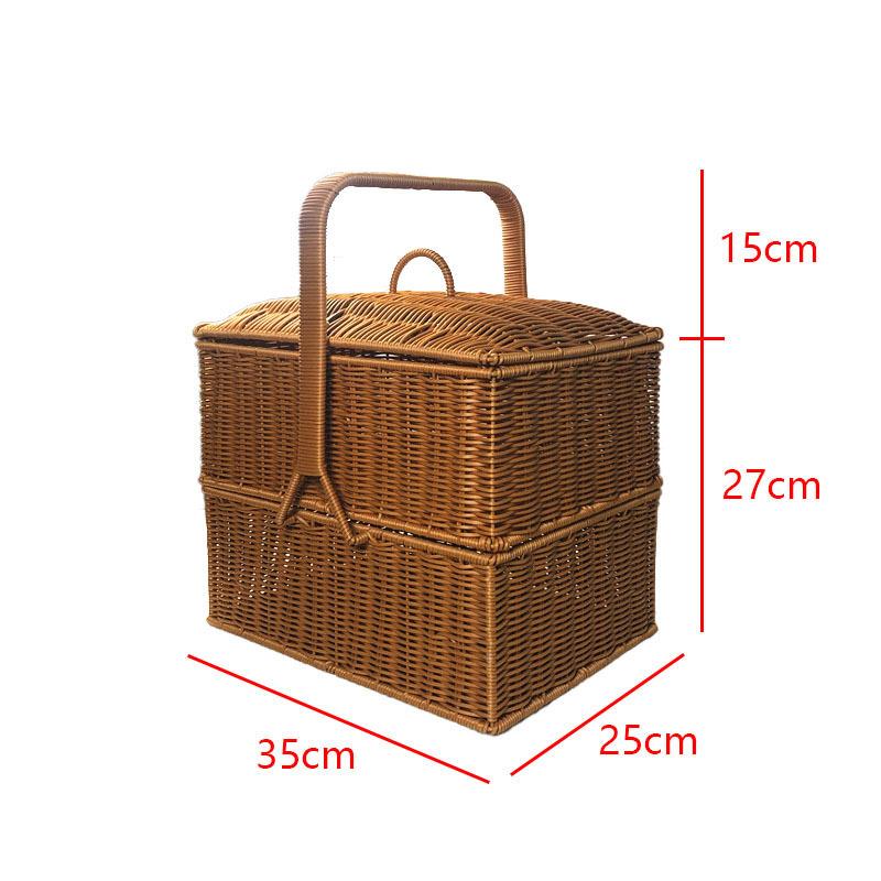 B15Z0野餐篮双层长方形大容量拜拜篮手工藤编A餐6izwFdFY送篮手提