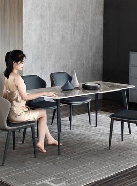 岩板桌家用户型饭桌现代简约轻高HOD奢长方形档亮餐光面餐桌椅组