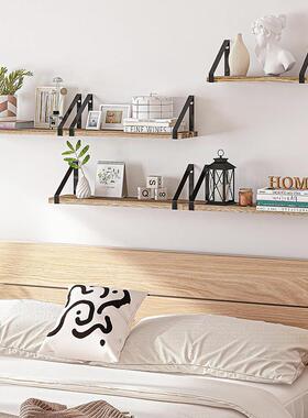 实木浮KEP动置物架墙上置物物架上浮置架木制浴室墙铁木结合动置