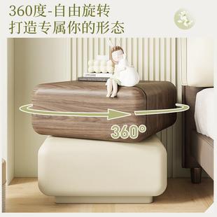 实木床头柜家用卧室轻奢简约现代中古风设计感小众置物架 2025新款