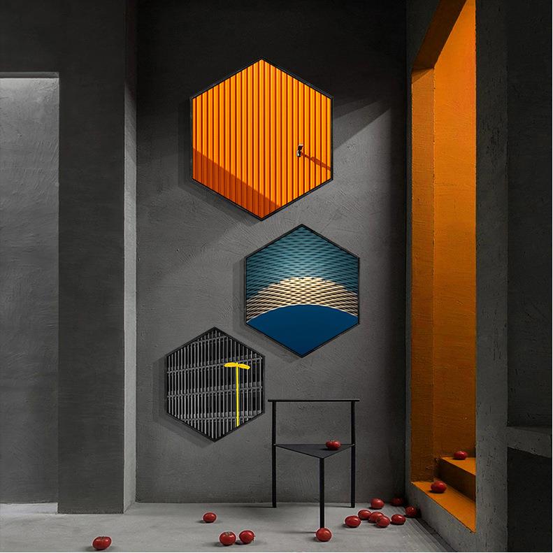 轻LB-A002奢玄关装饰象意创个性现代简约六边抽形挂画餐画厅壁画图片