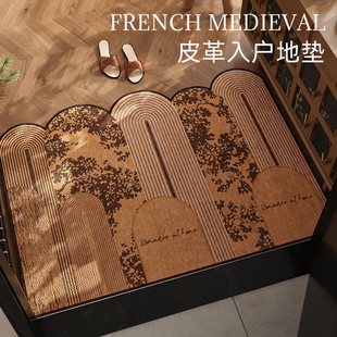 中古风入户门地垫进门口防滑pvc可擦洗皮革脚垫门垫家用玄关地毯