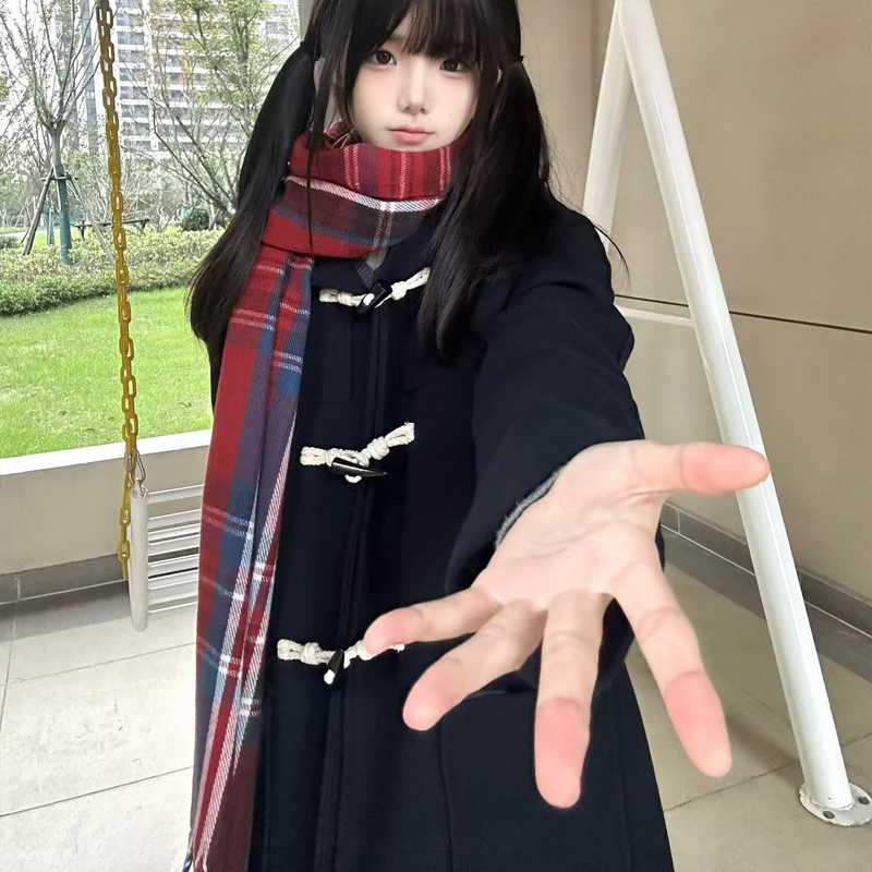 喵太JK原创牛角扣大衣毛衣外套女秋冬夹棉加厚中长款校供感百搭