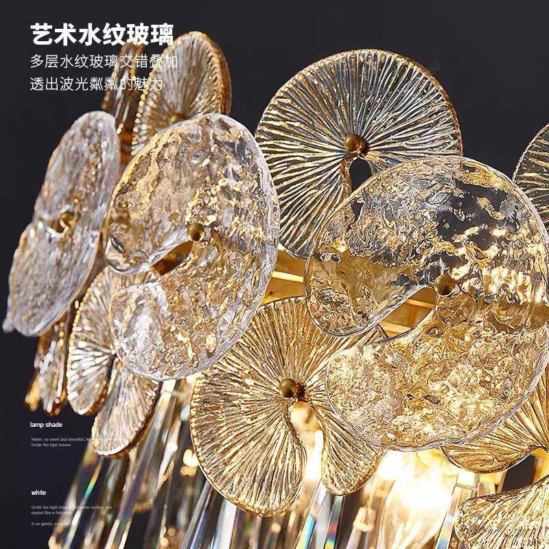 法式约现简轻奢电镀工艺晶代吊灯奢华水64991大气别墅客厅灯荷叶