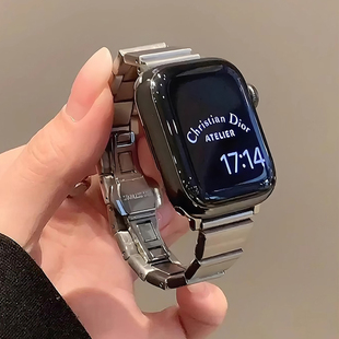 透气腕带 7高级创意se方块蝴蝶扣女表链Ultra夏季 适用于苹果iwatchs10 9手表表带applewatch竹节小蛮腰金属S8