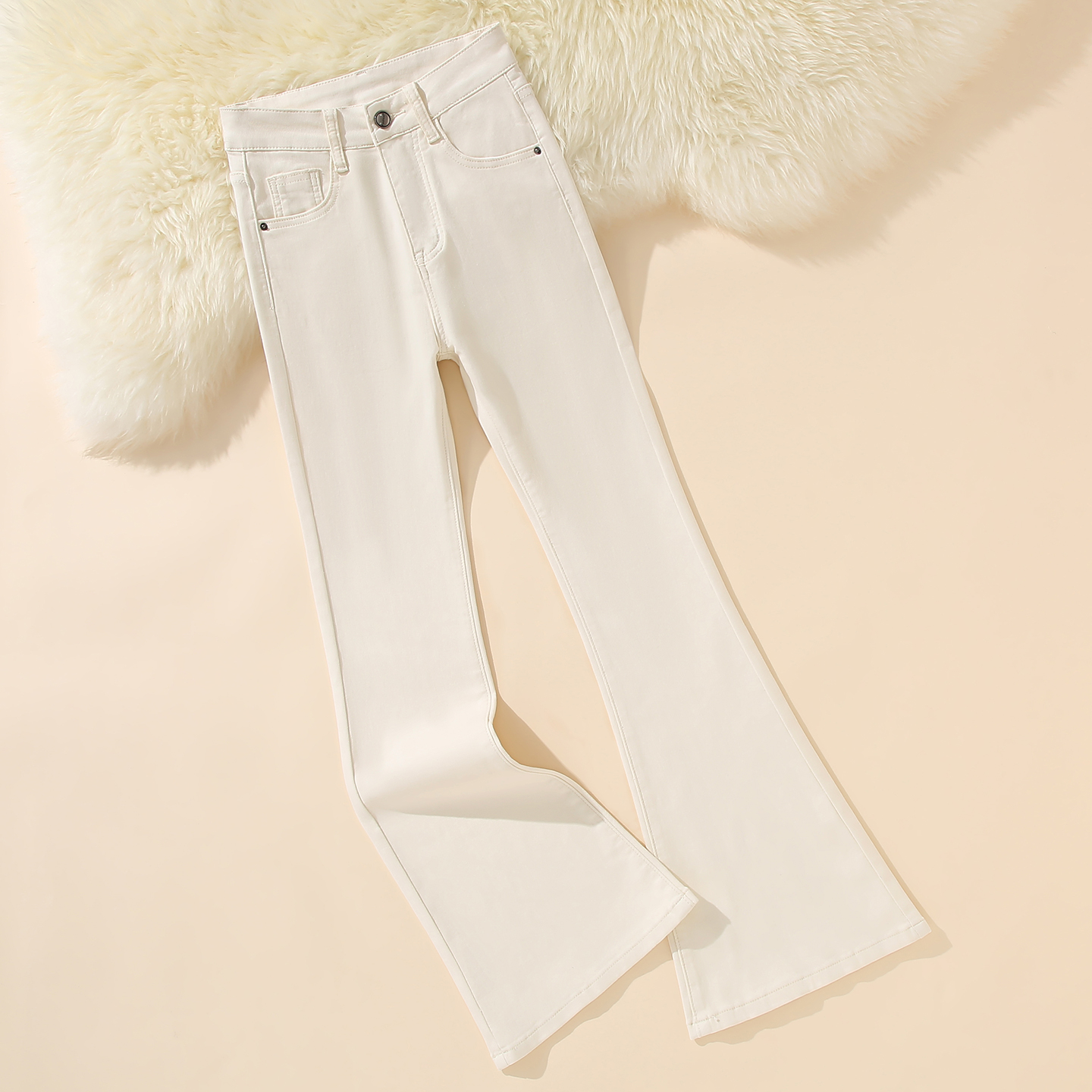 茶白色微喇牛仔裤女弹力百搭拖地裤时尚喇叭裤2025新正品高腰女裤