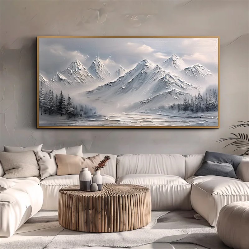 大芬村纯手绘油画抽象雪山树林风景轻奢客厅装饰画办公室卧室挂画图片