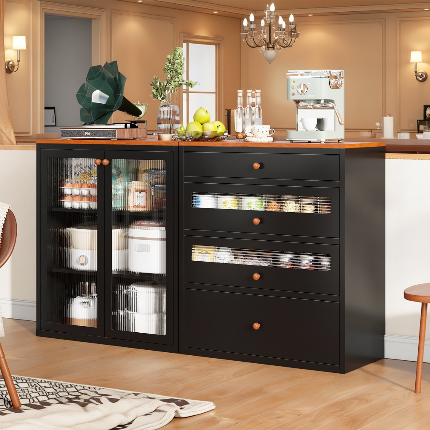 中古餐边柜钢制客厅边柜收纳柜铁皮吧台柜厨房储物柜黑色金属柜子