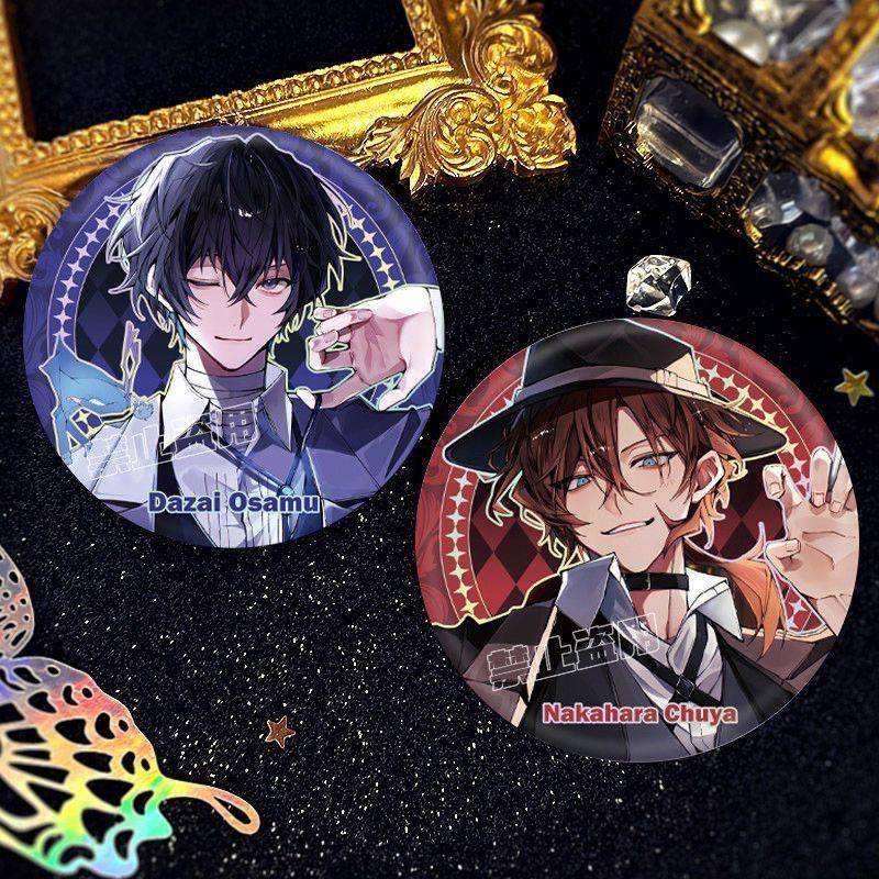 新款文豪野犬吧唧同人素面镭射二次元周边徽章太宰治中原中也双黑