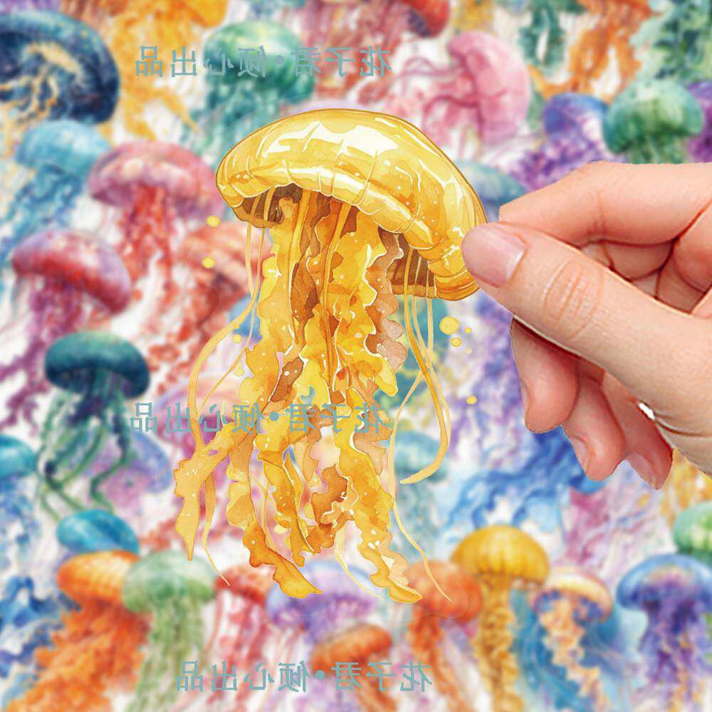100张水母PET贴纸海洋生物ins风精美高颜值彩绘装饰手账桌面