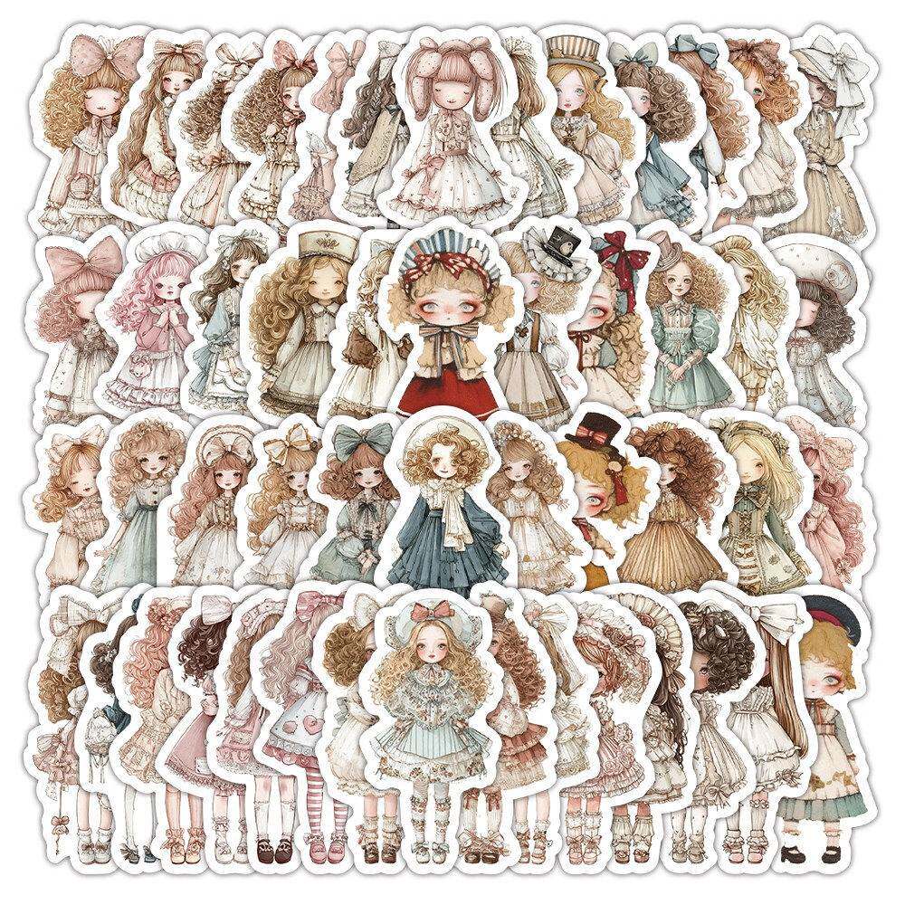 60张洋娃娃贴纸可爱卡通女孩儿童装饰手机保护壳行李箱防水不留胶