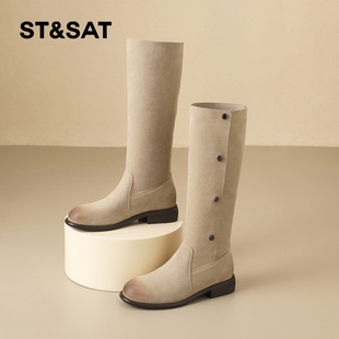 女靴长筒靴子长靴百搭西部牛仔靴 女款 星期六骑士靴女2025冬季 新款