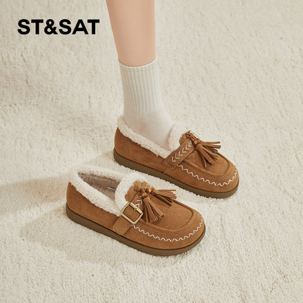 星期六勃肯鞋女2025冬季新款女鞋女款保暖加绒加厚懒人一脚蹬棉鞋
