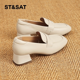 星期六乐福鞋女2025冬季新款女鞋女款爆款鞋子真皮粗跟英伦小皮鞋