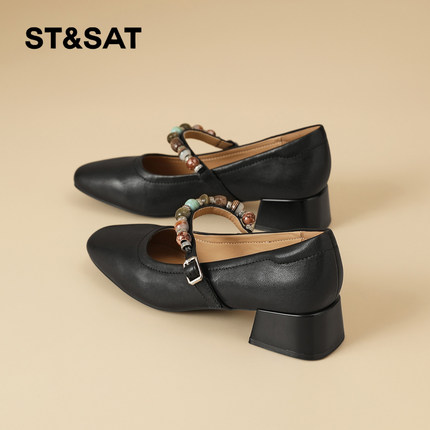 星期六玛丽珍鞋女冬2025冬季新款女款女鞋粗跟红色百搭单鞋小皮鞋