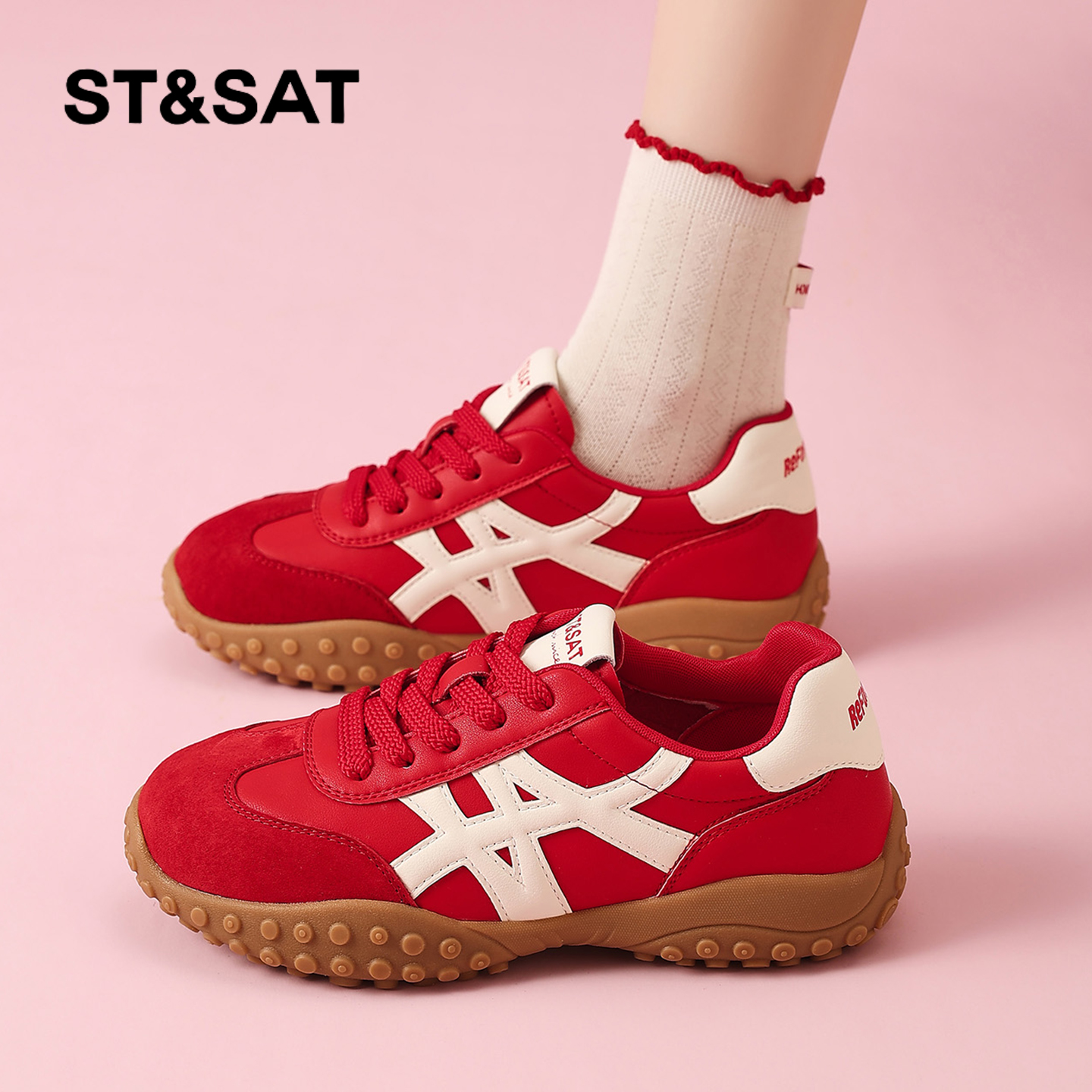 星期六时尚气质百搭超火真皮厚底