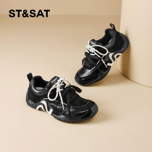 星期六德训鞋女2025冬季新款女鞋女款爆款鞋子平底阿甘黑色运动鞋