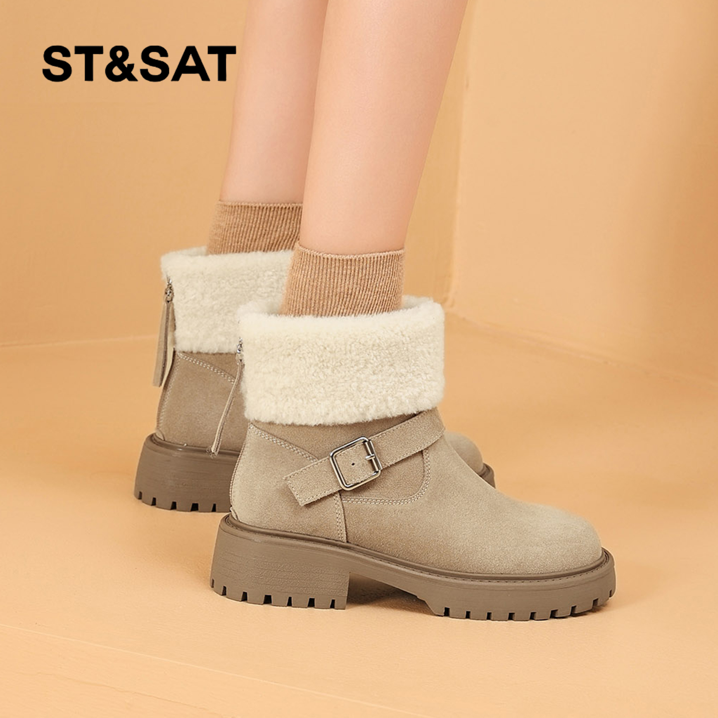 星期六雪地靴女2025冬季新款女靴女款靴子短靴加绒加厚保暖马丁靴