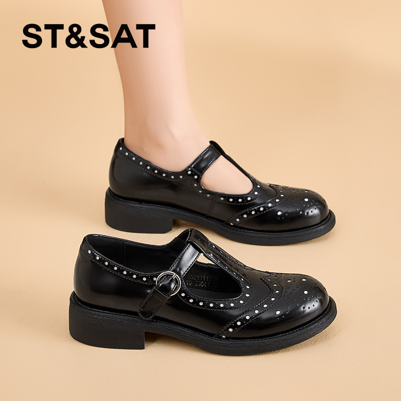 STSAT旗舰店正品法式玛丽珍鞋女