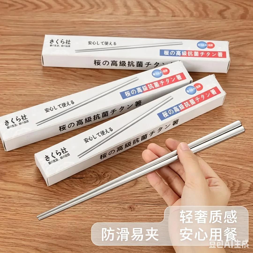 日系轻奢轻奢纯钛防滑防烫钛筷