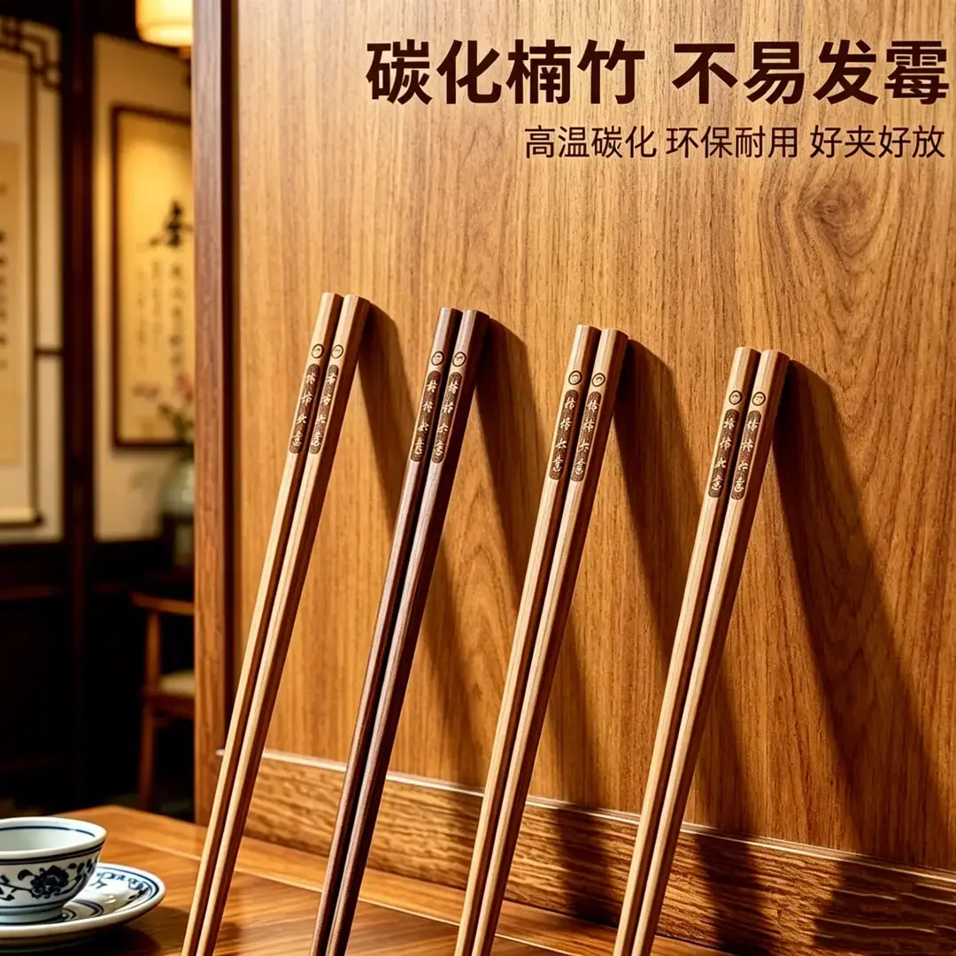 楠竹筷子深度高温碳化高档家用天然楠竹筷防霉无漆无蜡易洗中式