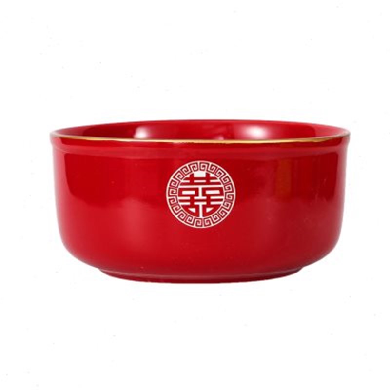结婚6英寸大碗面碗娘家陪嫁用品套装喜碗婚礼里外全红色碗筷对碗