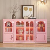 法式 奶油风钢制餐边柜茶水柜边柜简约现代家用靠墙储物柜收纳柜子