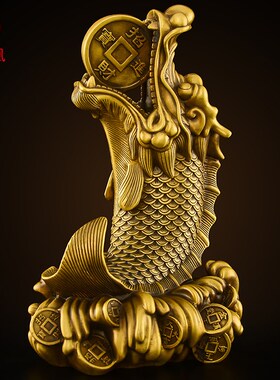 黄铜鸱吻厨房摆件铜龙头鱼身西北角避火龙螭吻鳌鱼瑞兽进门用大号