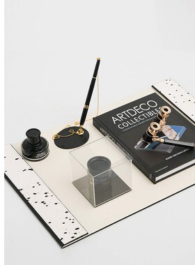 轻奢样板间书房办公桌书桌马毛装饰皮革写字垫办V公用品组合摆件