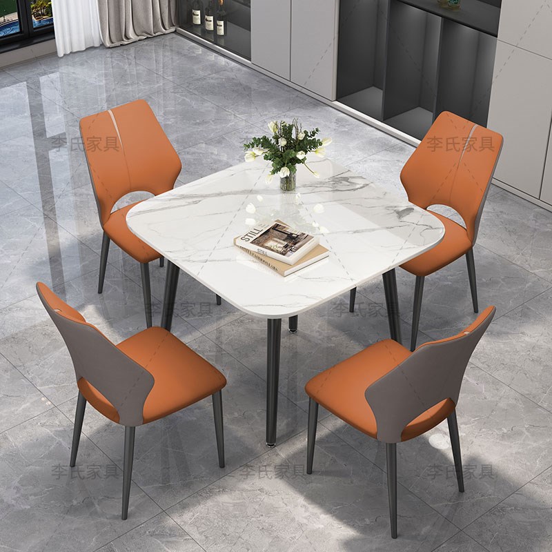 意式正方形岩g板餐桌家用小户型简约大理石接待洽谈阳台桌椅圆饭
