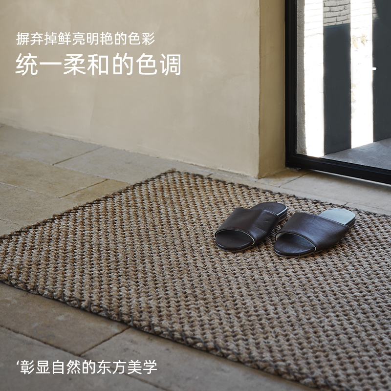入户门地垫e剑麻地毯客厅茶几毯卧室黄麻亚麻编织简约侘寂风定制