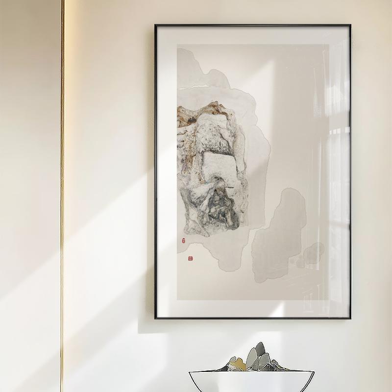 关新中式禅意石头装饰画现代客象玄厅挂画软装样板kk305房书房茶图片