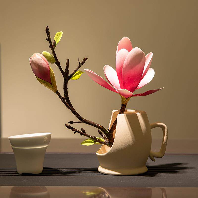 天台华莲新式仿真花玉兰花中禅意瓶套装花餐桌茶ltao6870几摆艺件