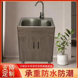 一厨房家不锈钢水柜单用双水槽实木柜子带架子体柜洗水槽柜碗槽池