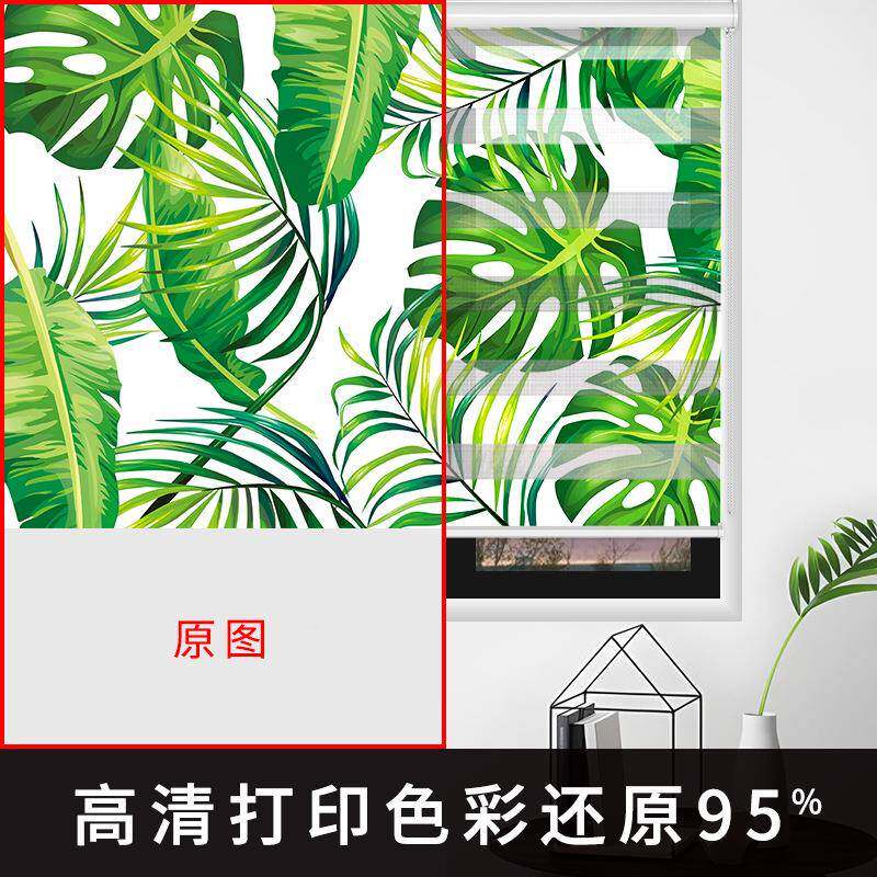 卫印花柔纱帘卷生间帘免打孔百叶浴室厨房RS04厕所帘遮光升降窗遮