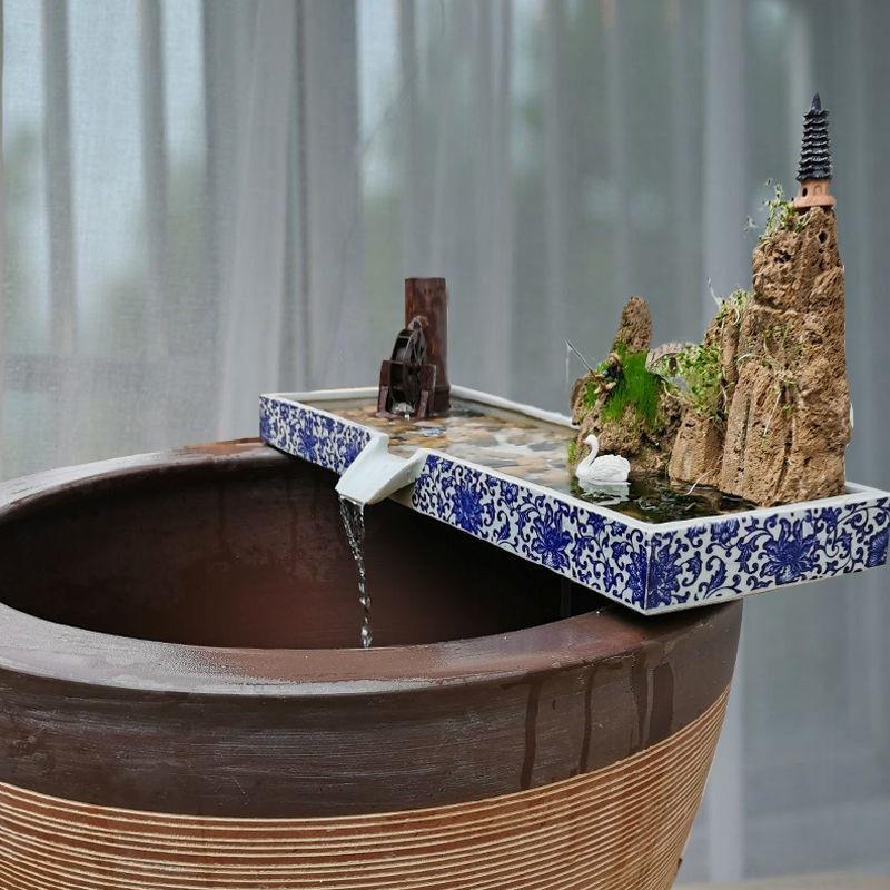 陶瓷流水板鱼缸过滤循环流水器水景喷泉养鱼大中小装饰造景配件新