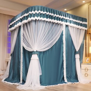 双层强遮光布帘U型滑轮导轨蚊帐加密加厚三开门防尘床幔家用卧室