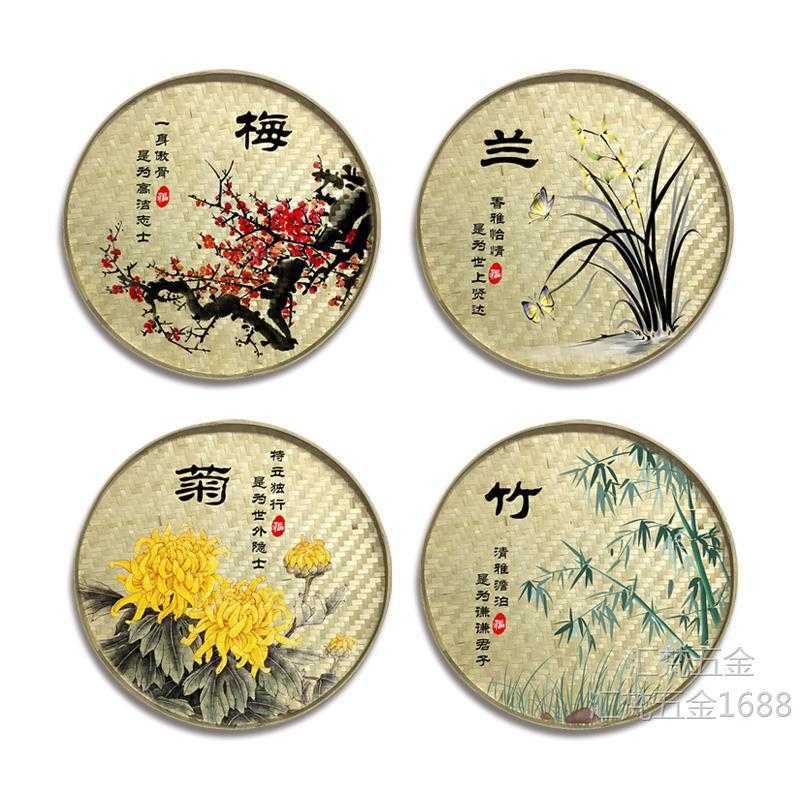 可纯手工竹编簸箕手绘画餐厅农庄农家乐墙面装饰挂画拼图合集