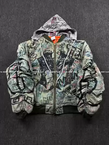 [in Stock] Mowalola My City 25Ss Hand-Painted Graffiti Hooded Jacket Bomber Jacket