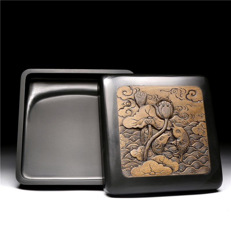 非遗名师老坑砚台 天然原石带盖 高档文房专业书法绘画歙砚端砚