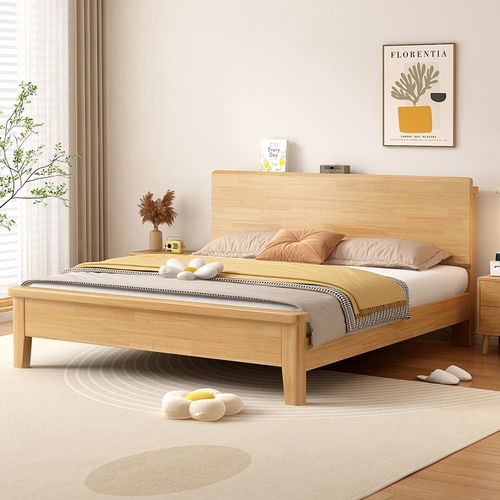 床实木床简约现代橡木1米8双人床家用主卧轻奢1.5m单人榻榻米床架