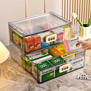 药品透明药物亚克力整理箱柜子桌面药箱家用盒子 朋菲收纳盒抽屉式