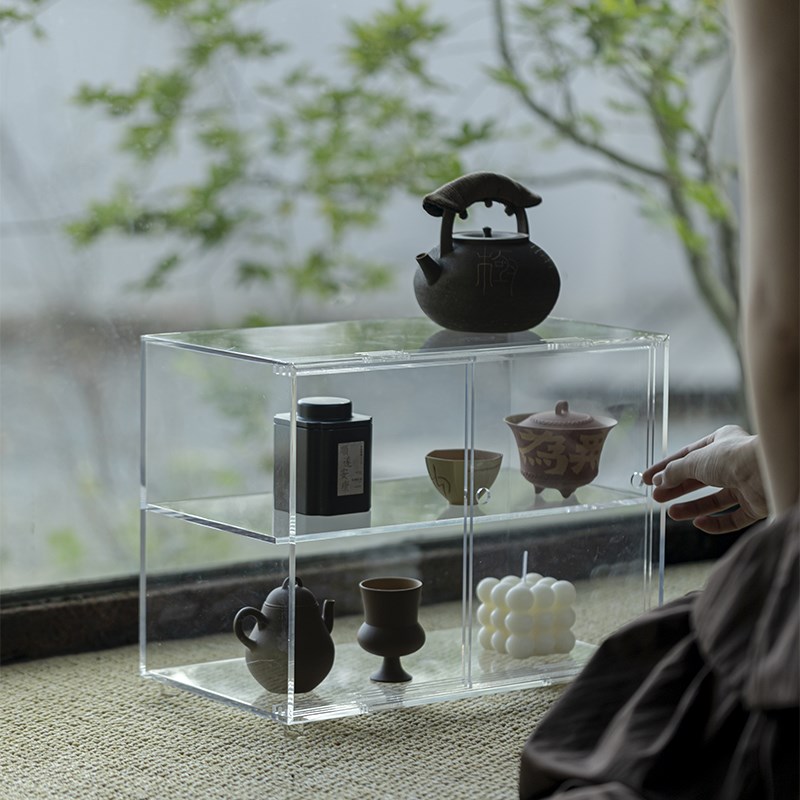 草木祠 推拉门亚克力茶棚茶具收纳展示博古架室内家居置物架防尘