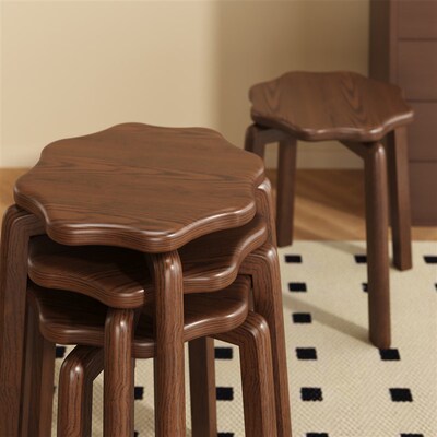 飞旺实木凳子家用可叠放客厅备用餐桌凳结实耐用木头方板凳化妆椅