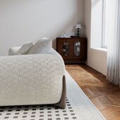 北欧侘寂风布艺沙发客厅小户型三人位羊羔绒奶油风设计师简约沙发