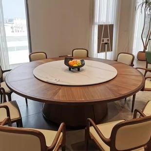 873家用大圆桌轻奢新中 美黑胡桃北全木厅餐桌椅组合别墅客餐餐桌