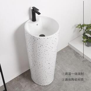 落地式 家用陶瓷水磨石水墨纹立柱盆洗手盆一体式 小户型阳台洗脸盆