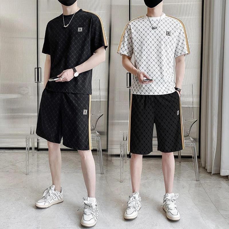 男士冰丝休闲运动套装薄款衣服夏季新款韩版潮流帅气搭配两件套