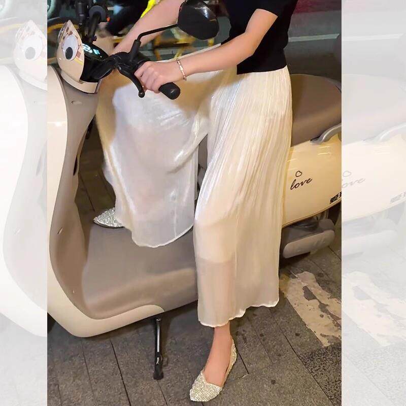 轻奢缎面阔腿裤女夏季流光网纱质感高腰宽松显瘦慵懒裤裙百褶裙