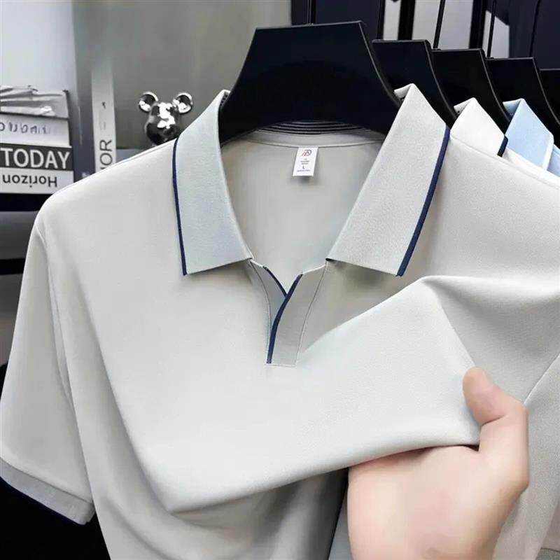 翁鱼1冰丝T恤男士夏季凉感翻领短袖POLO衫商务休闲百搭运动薄款潮
